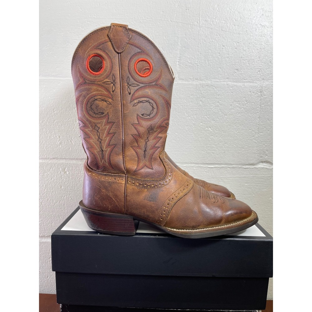 Justin Silver Cattleman Cowboy Boots Brown Leather Square Toe Pull On Mens 10 D